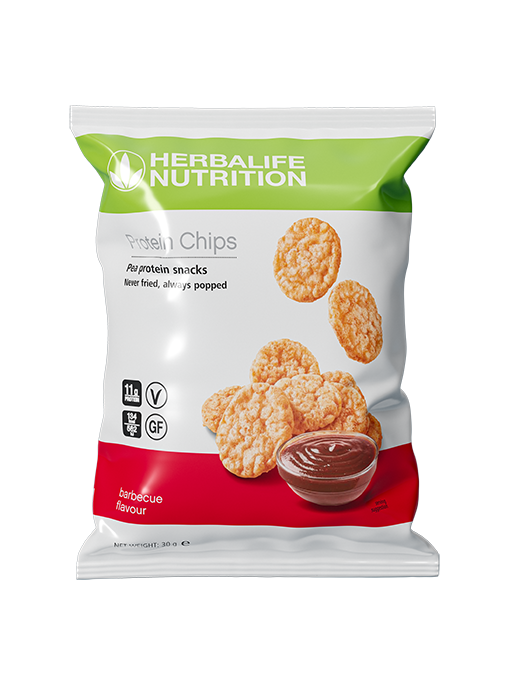 Herbalife barbekjū proteīna čipsi – veselīga, bezglutēna uzkoda ar augstu olbaltumvielu saturu, piemērota vegāniem.