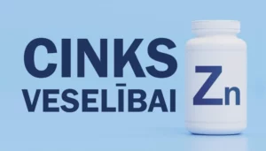 Cinka uztura bagātinātājs uz gaiši zila fona – Cinks veselībai un imunitātei